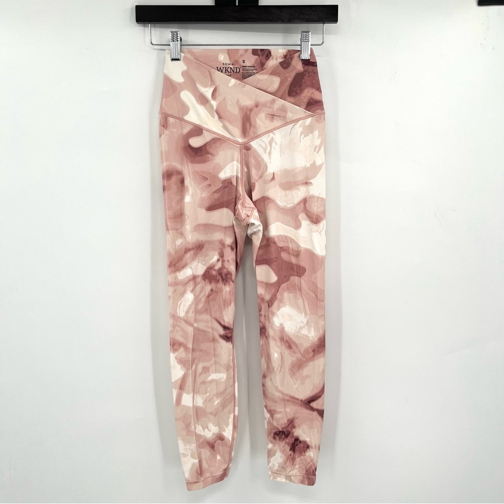 SOMA Wknd 24/7 Legging High Rise Crossover Waist S Crop Pink Marble Lounge Comfy